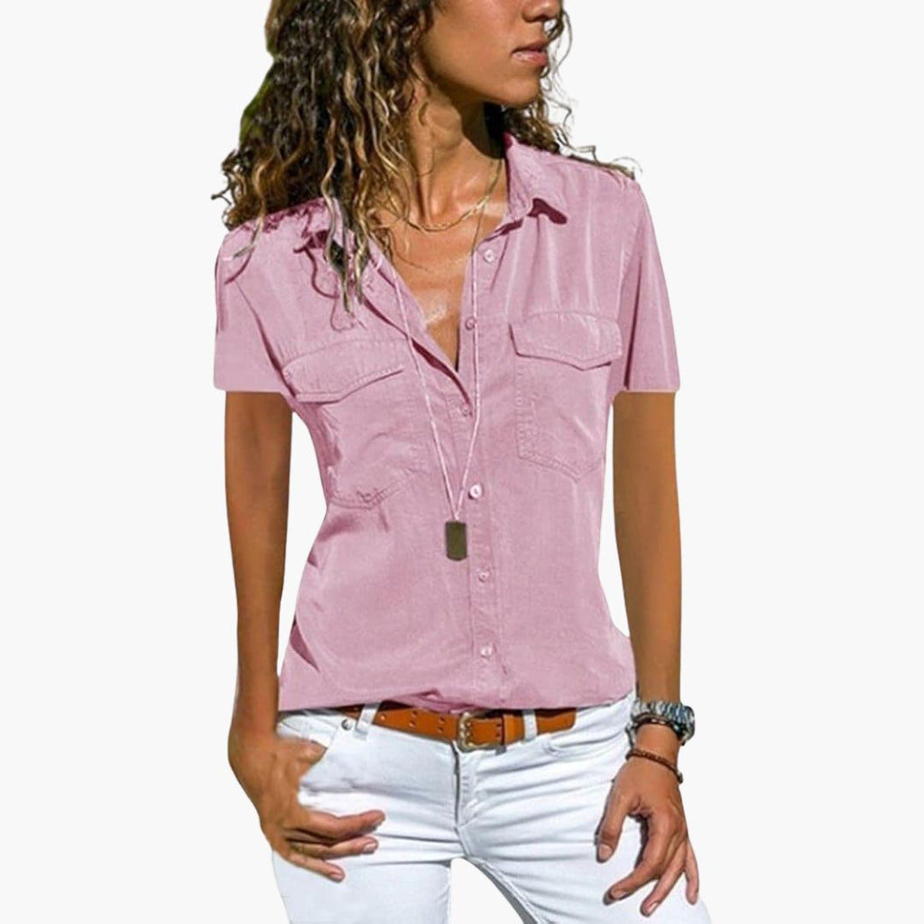 Women's V-Neck Button Placket Blouse – Easy Feminine Everyday Style