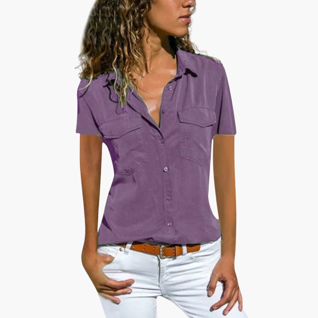 Women's V-Neck Button Placket Blouse – Easy Feminine Everyday Style