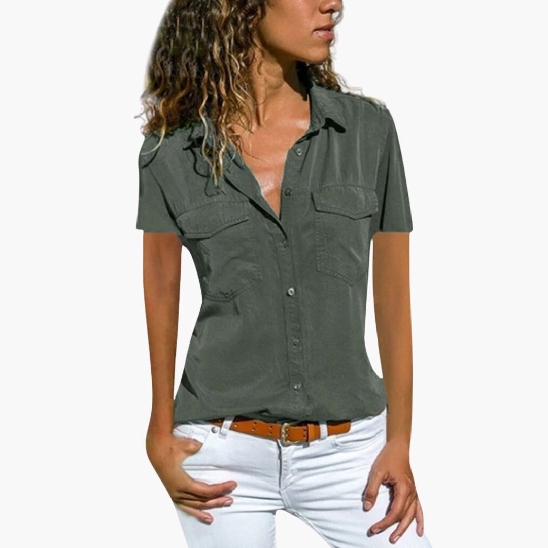 Women's V-Neck Button Placket Blouse – Easy Feminine Everyday Style