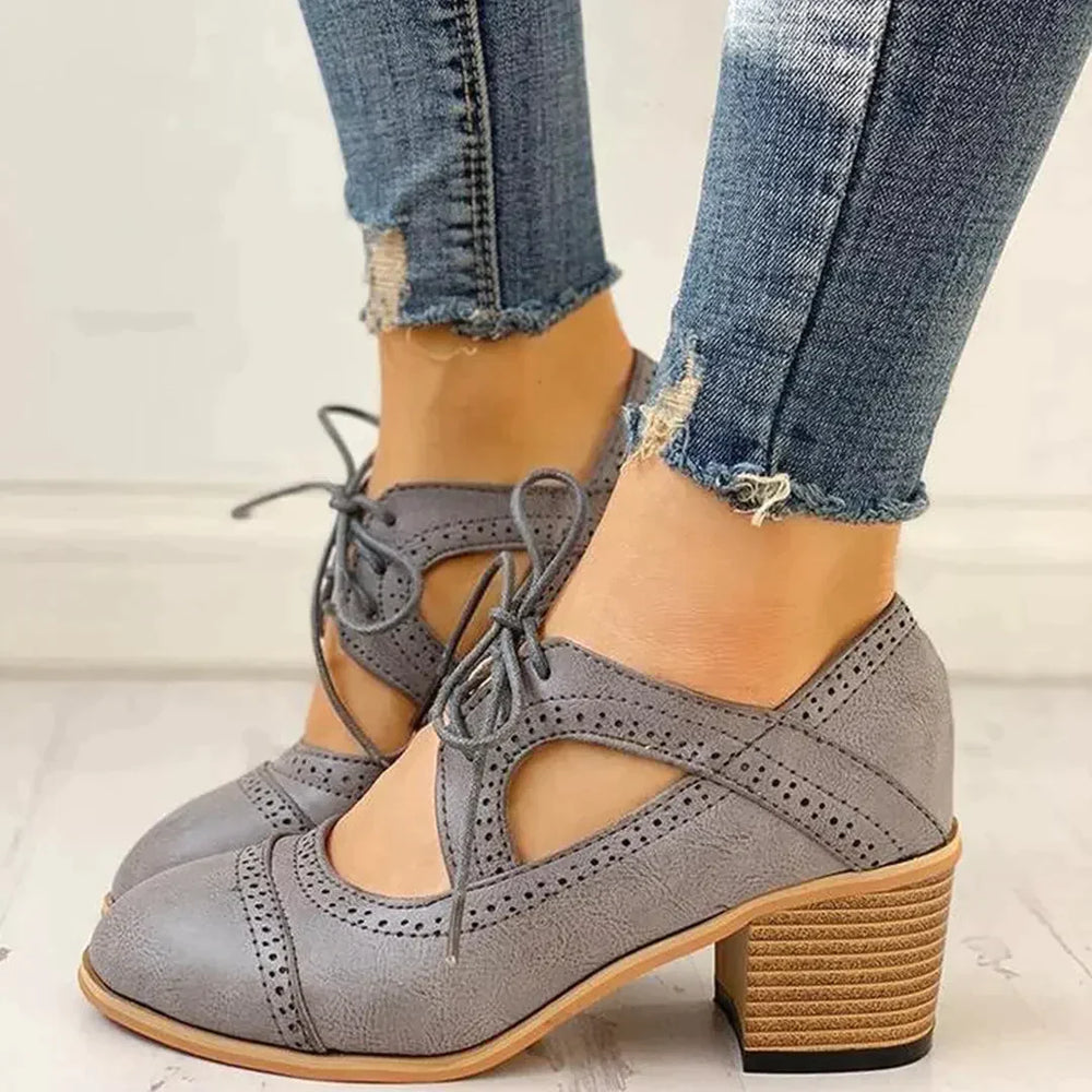 Women's Heeled T-Strap Shoes – Elegant Lace-Up Occasion Style