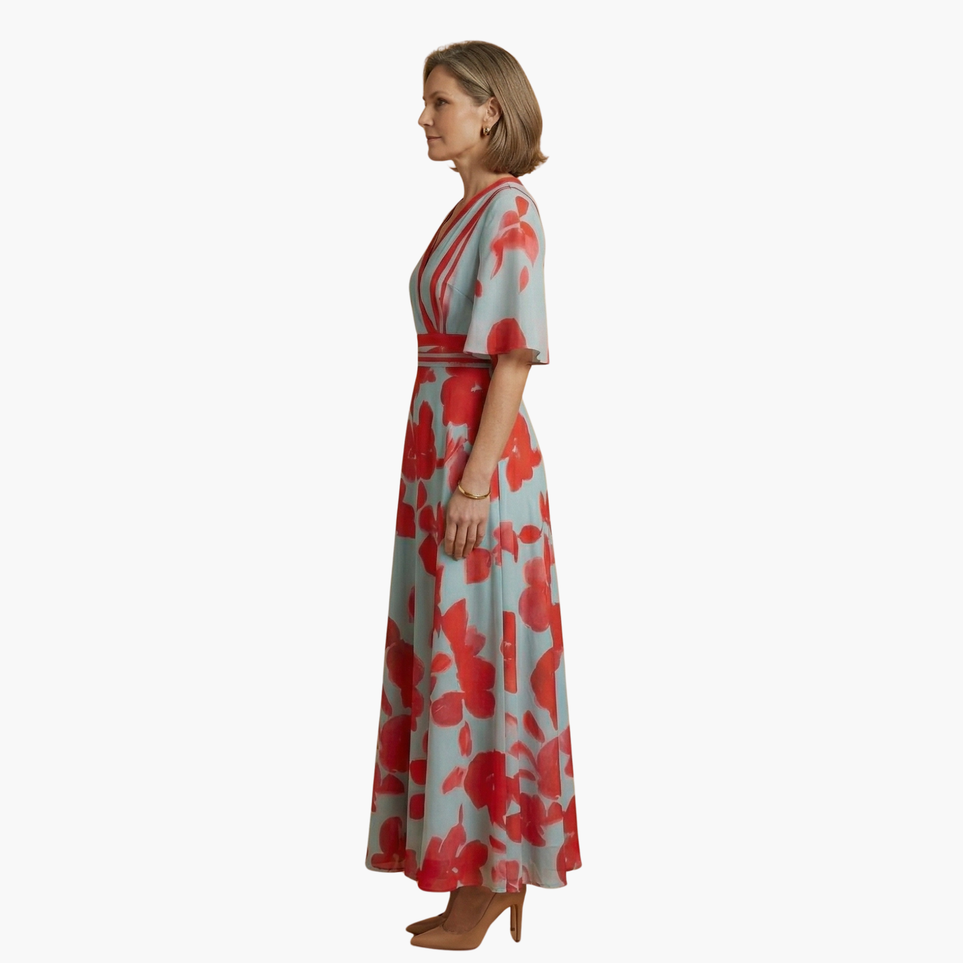 Floral Dress with V-Neck for Women – Elegant & Long