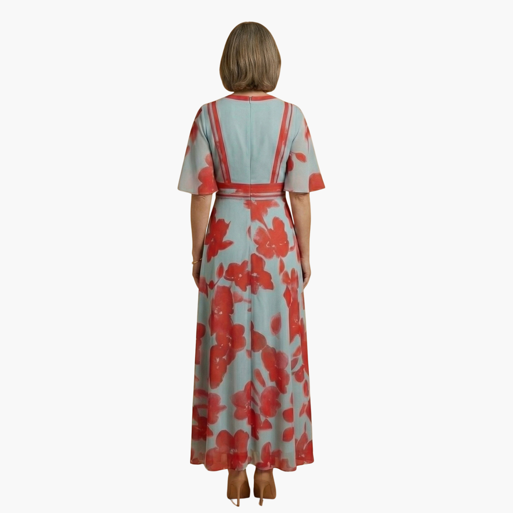 Floral Dress with V-Neck for Women – Elegant & Long