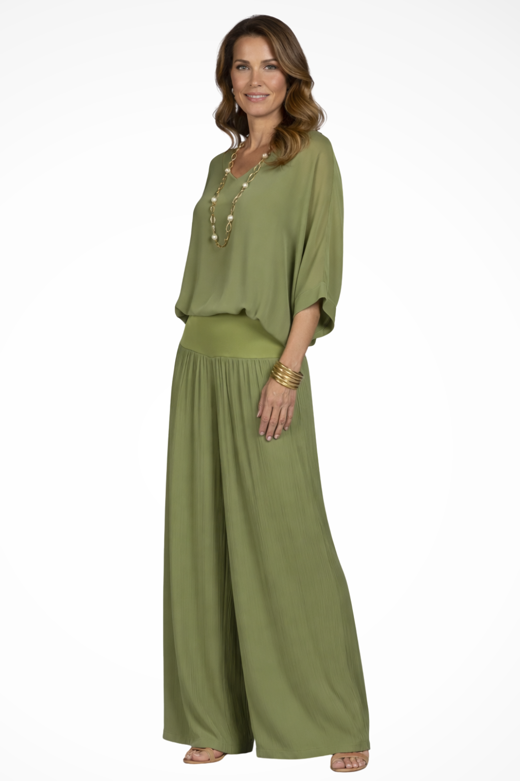 Women's Layered Top and Wide Leg Trousers Set – Elegant Style