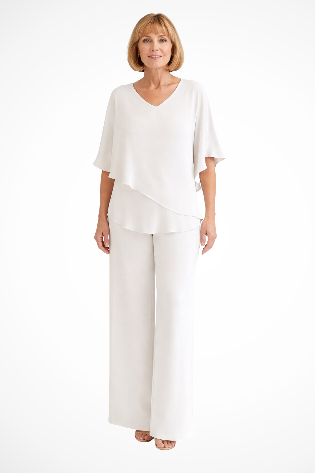 Women's Batwing Sleeve Two-Piece Set – V-Neck Wide Leg Style