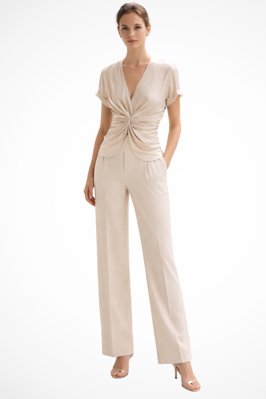 Women's Twist Front Blouse – V-Neck Elegant Style