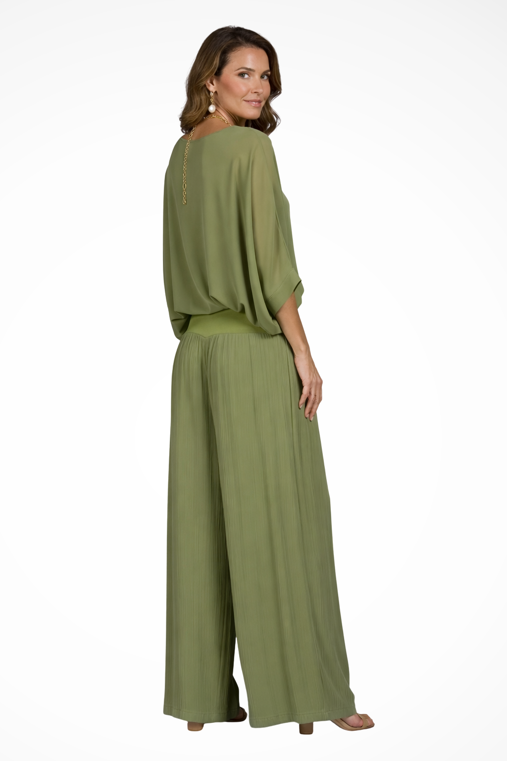 Women's Layered Top and Wide Leg Trousers Set – Elegant Style