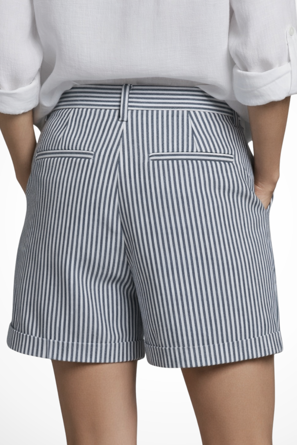 Women's Tailored Striped Shorts – High Waist Button Detail Style