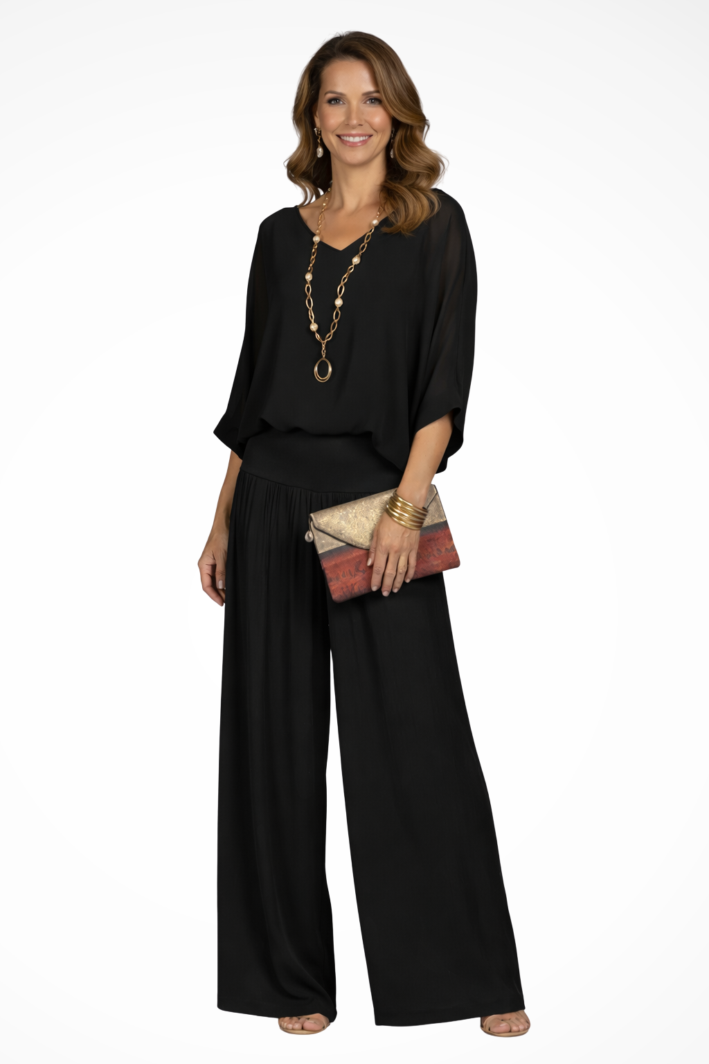 Women's Layered Top and Wide Leg Trousers Set – Elegant Style
