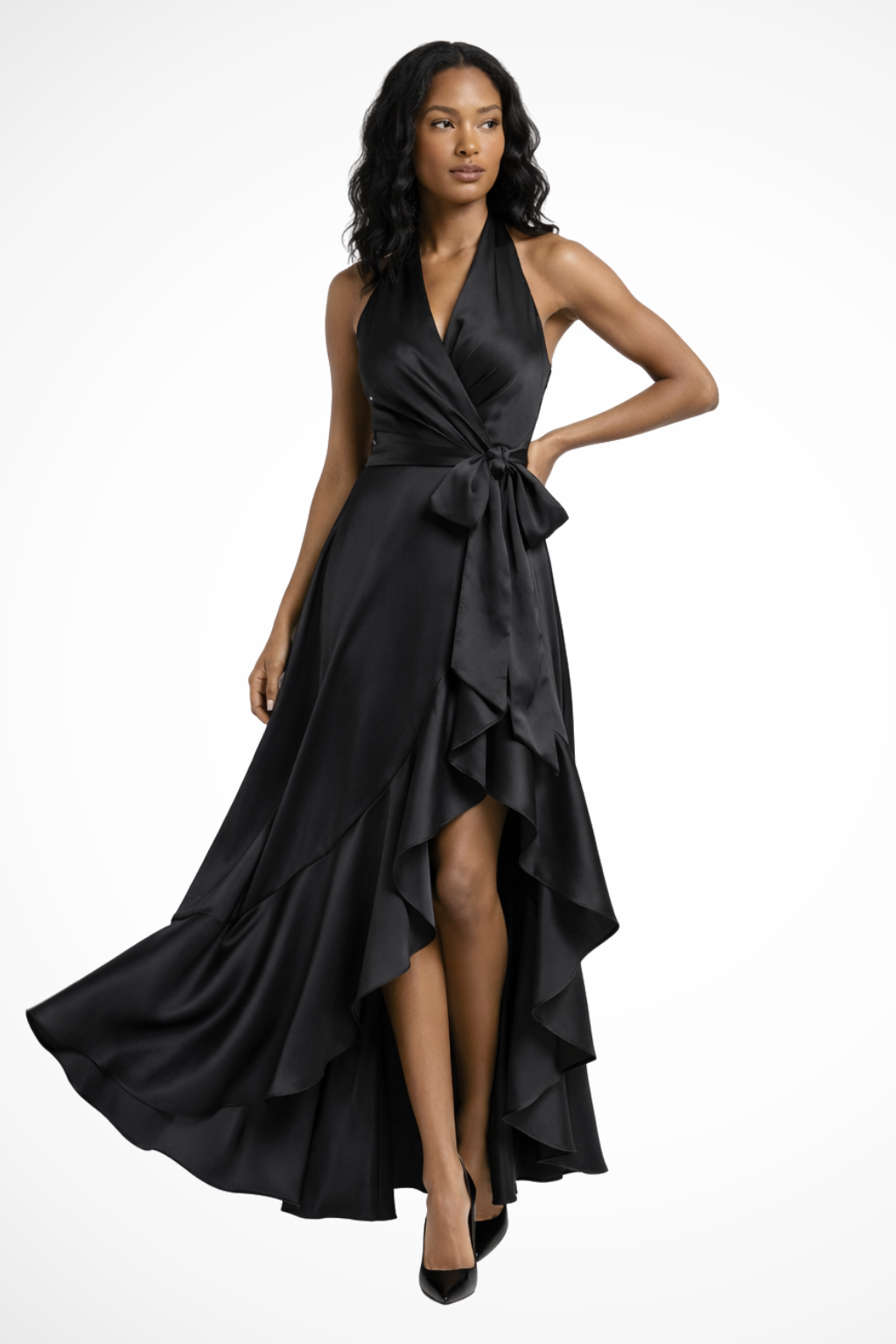 Women's Halter Satin Maxi Dress – Wedding Guest Elegant Style