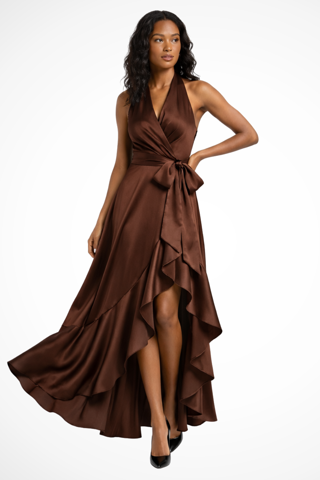 Women's Halter Satin Maxi Dress – Wedding Guest Elegant Style
