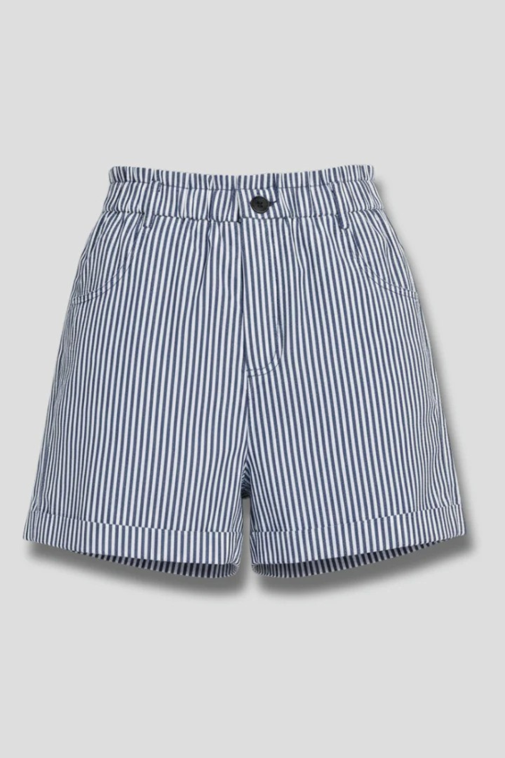 Women's Tailored Striped Shorts – High Waist Button Detail Style