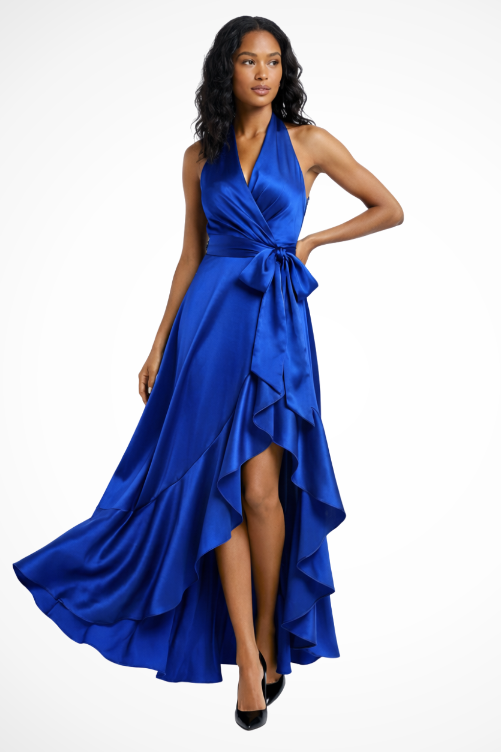Women's Halter Satin Maxi Dress – Wedding Guest Elegant Style