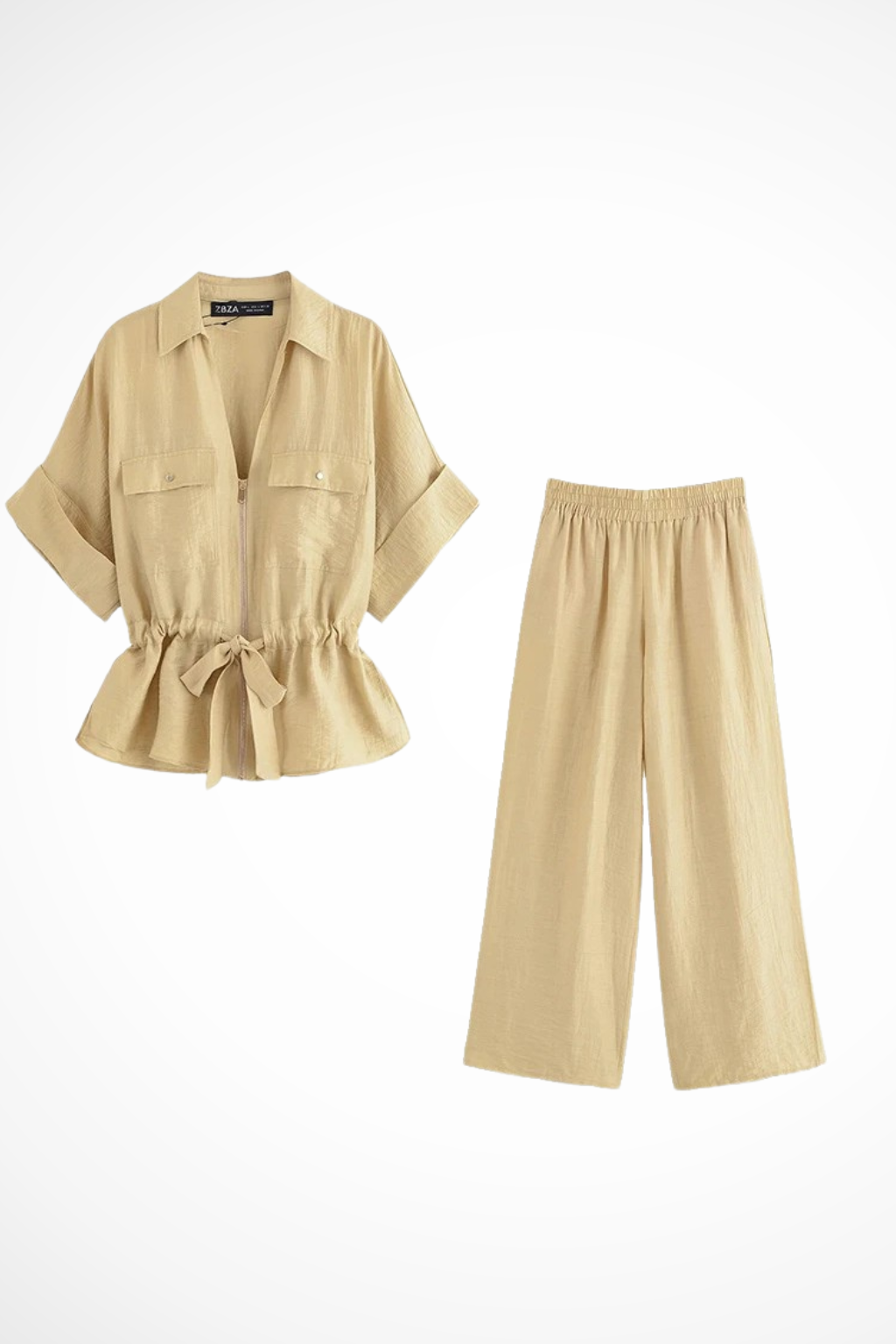 Women's Tie Front Shirt and Wide Leg Trousers Set – Elegant Style