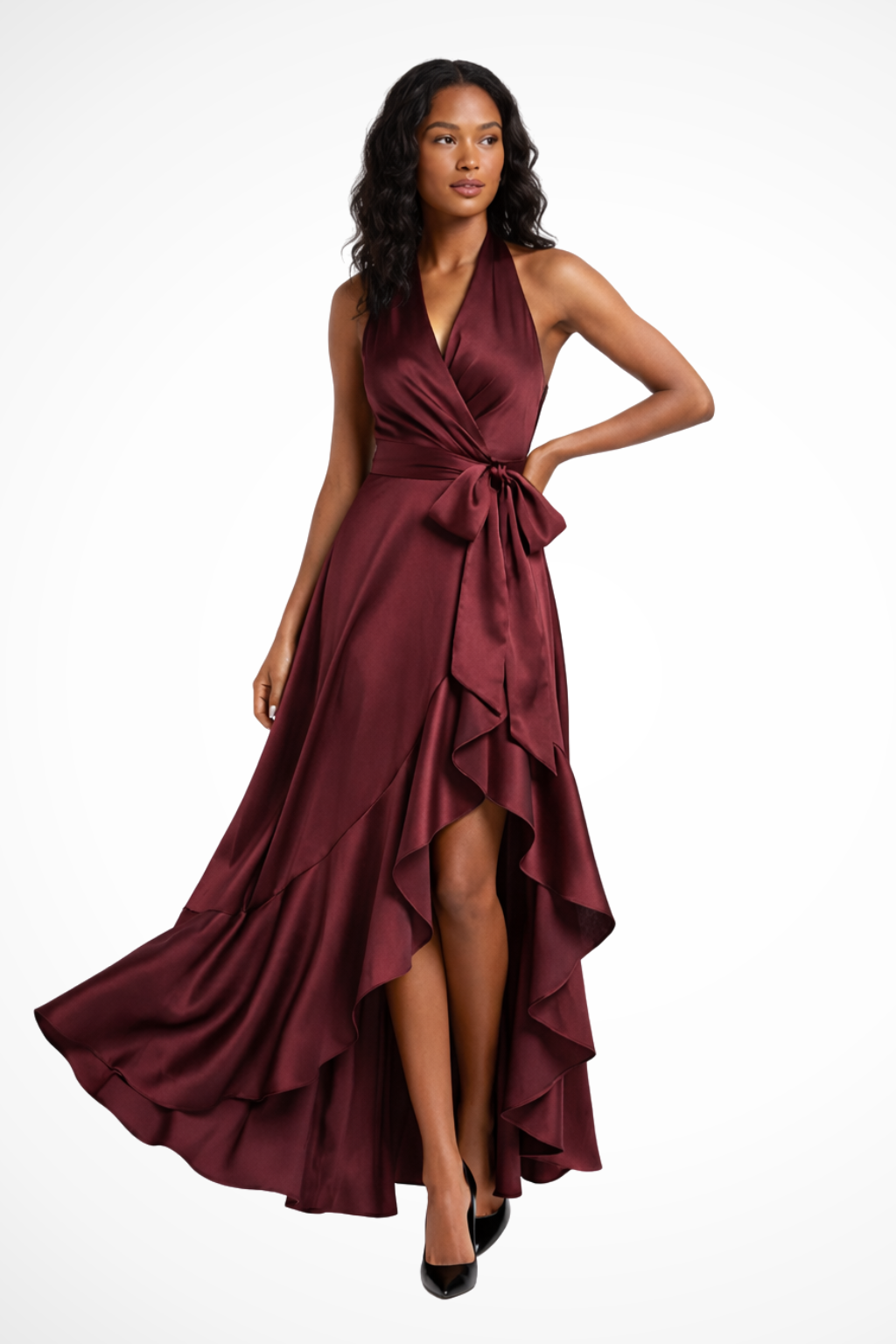 Women's Halter Satin Maxi Dress – Wedding Guest Elegant Style