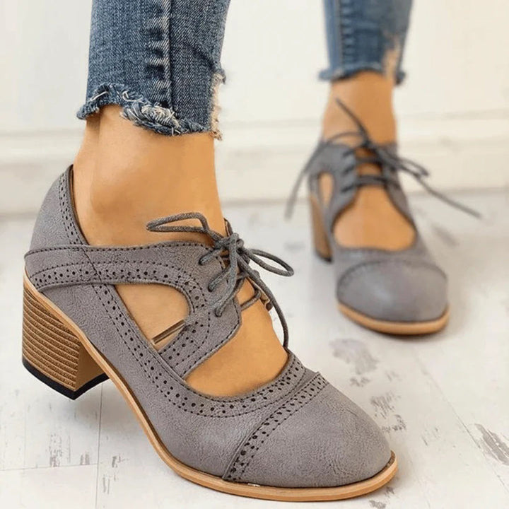 Women's Heeled T-Strap Shoes – Elegant Lace-Up Occasion Style