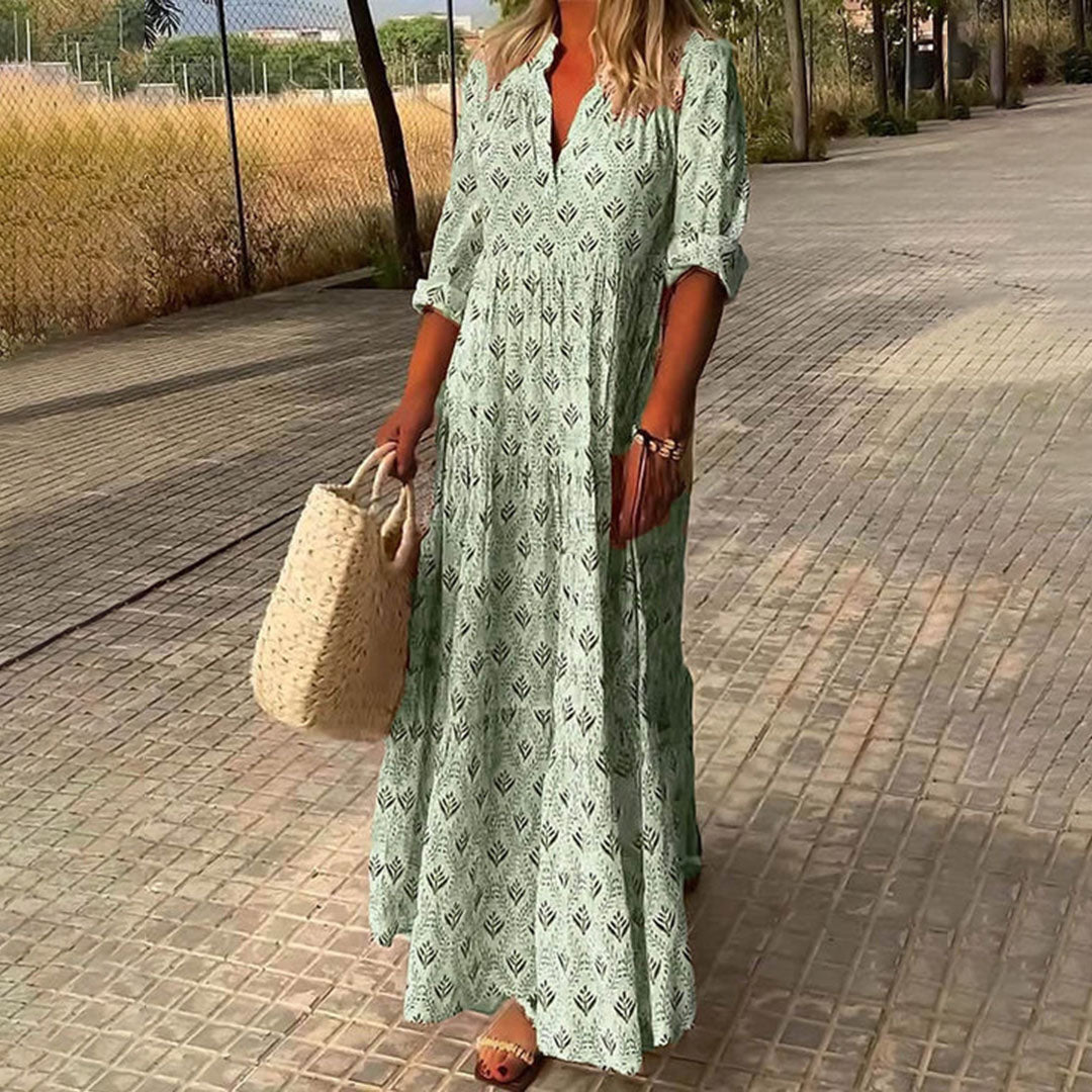 Women's Lightweight Boho Summer Maxi Dress – V-Neck Flowy Comfortable Style