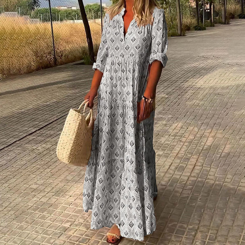 Women's Lightweight Boho Summer Maxi Dress – V-Neck Flowy Comfortable Style