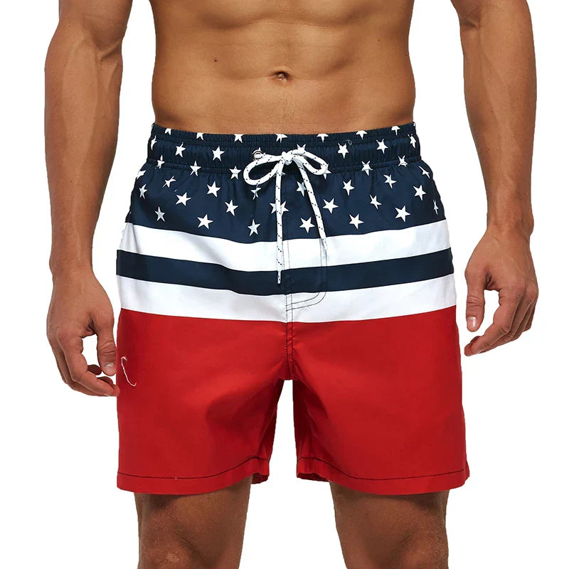 Men's Printed Swim Shorts - Quick-Dry Beach Trunks