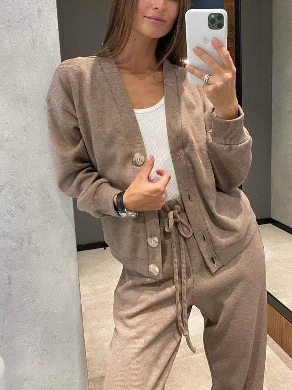 Women's Cardigan and Drawstring Pants Set – Relaxed Everyday Style