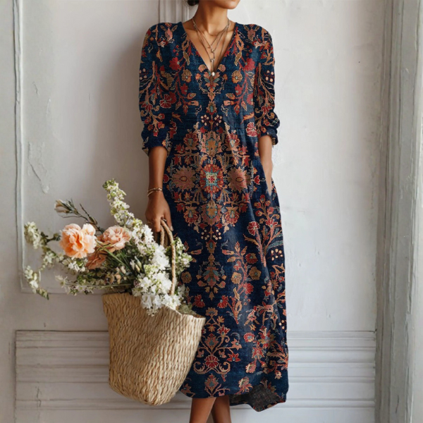 Women's Linen Midi Dress – Vintage Style Comfortable Casual Elegant