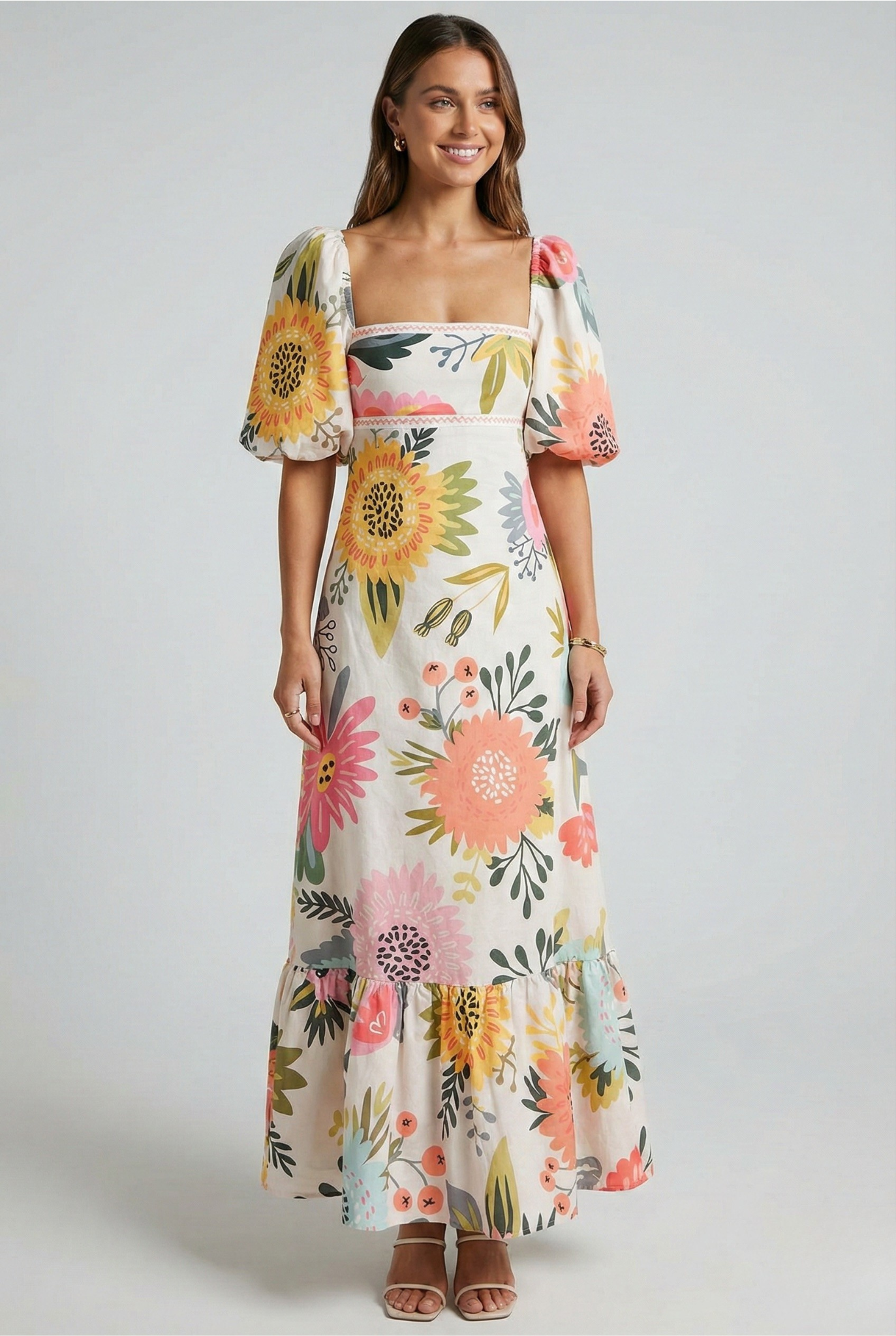 Women's Blooming Elegance Puff Sleeve Maxi Dress