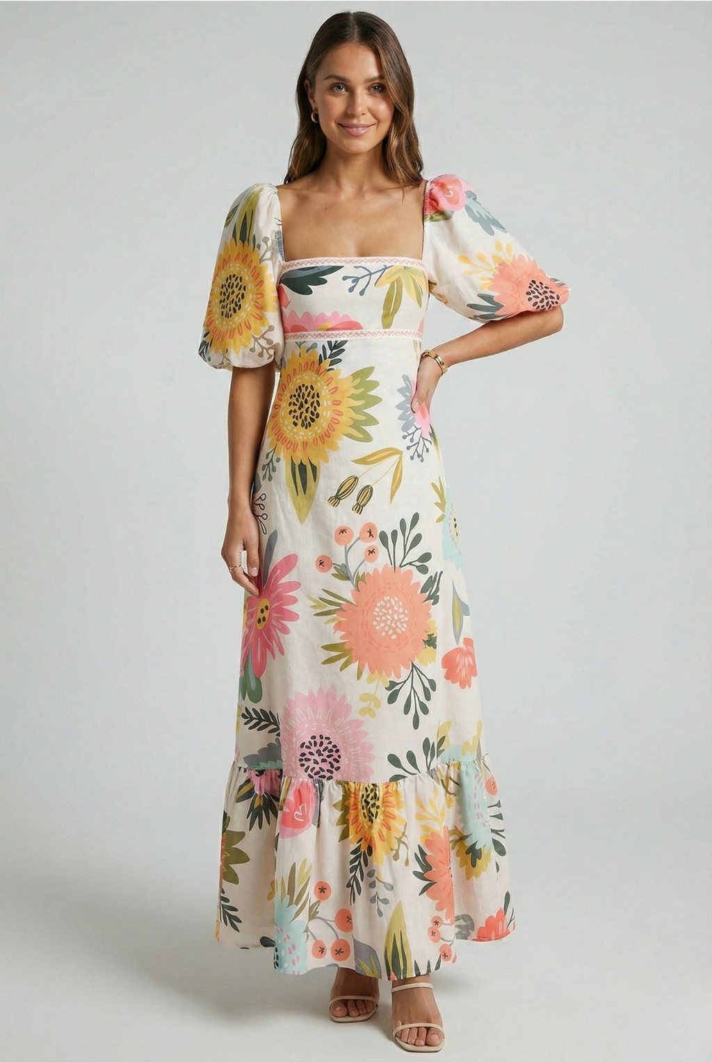 Women's Blooming Elegance Puff Sleeve Maxi Dress