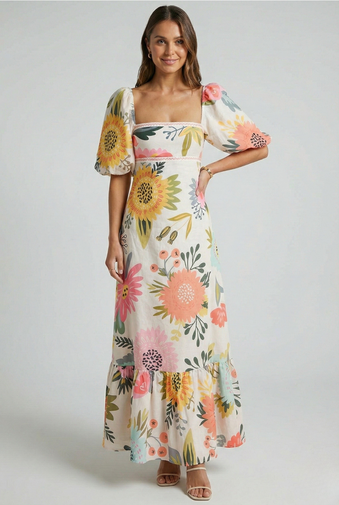 Women's Blooming Elegance Puff Sleeve Maxi Dress