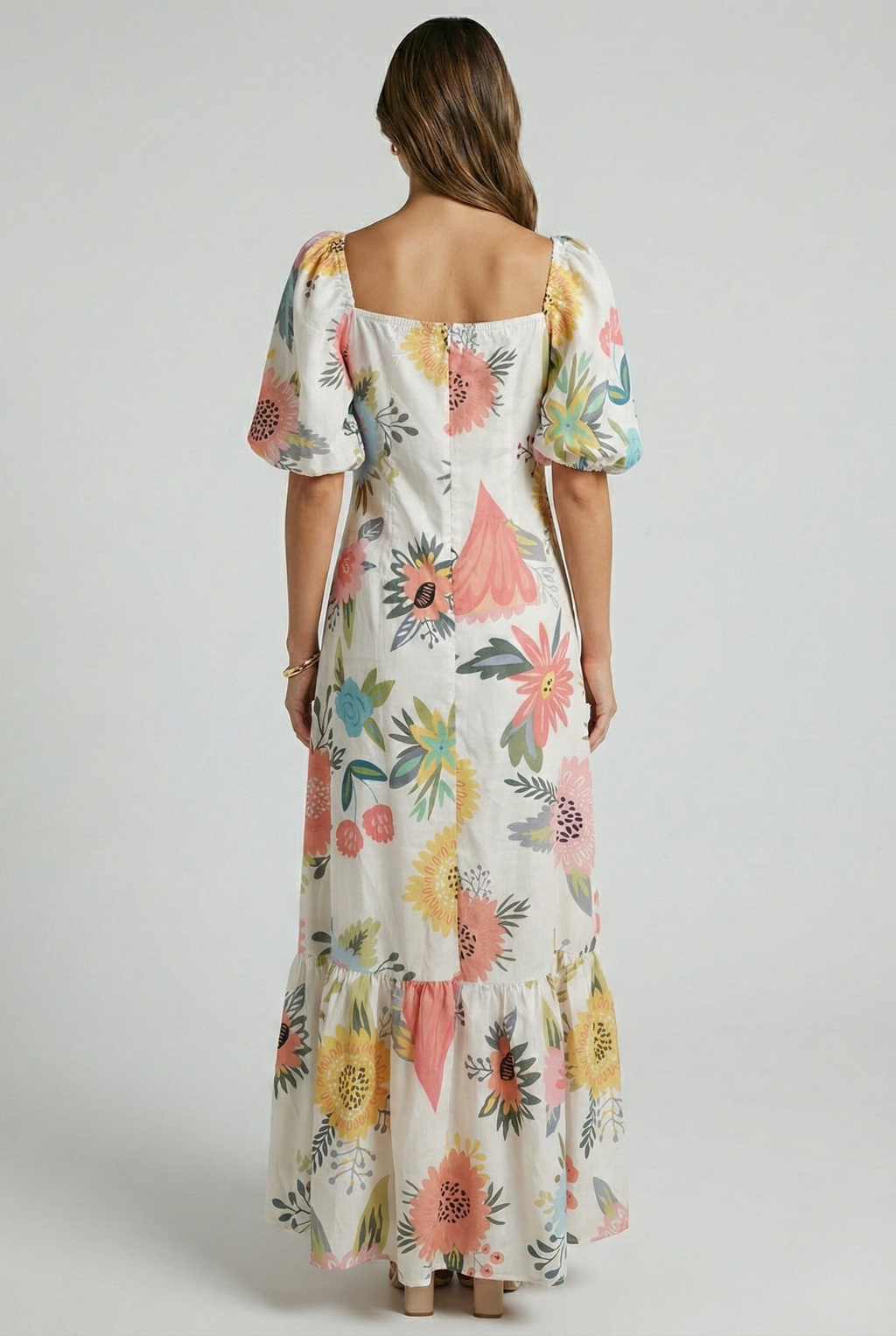 Women's Blooming Elegance Puff Sleeve Maxi Dress