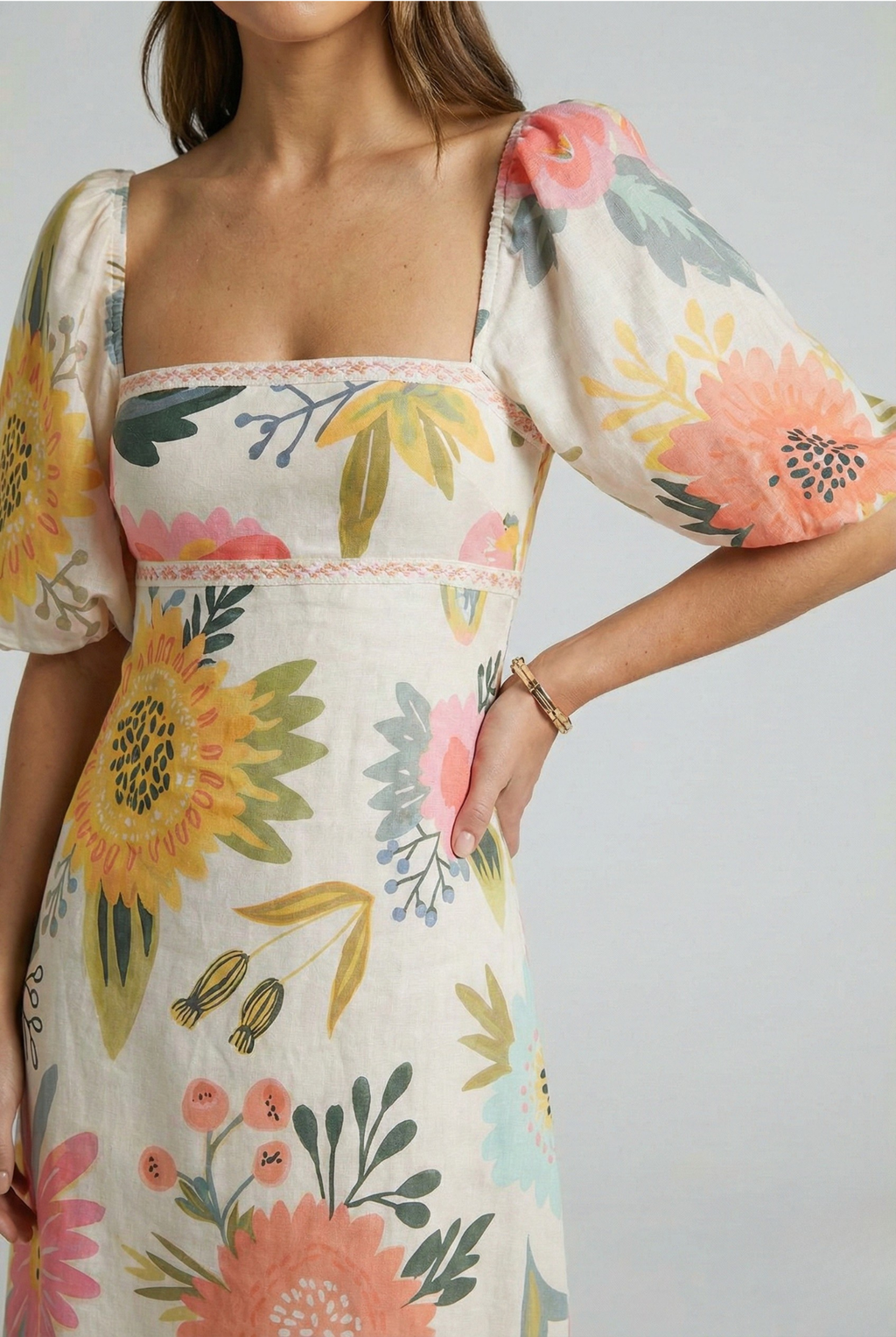 Women's Blooming Elegance Puff Sleeve Maxi Dress