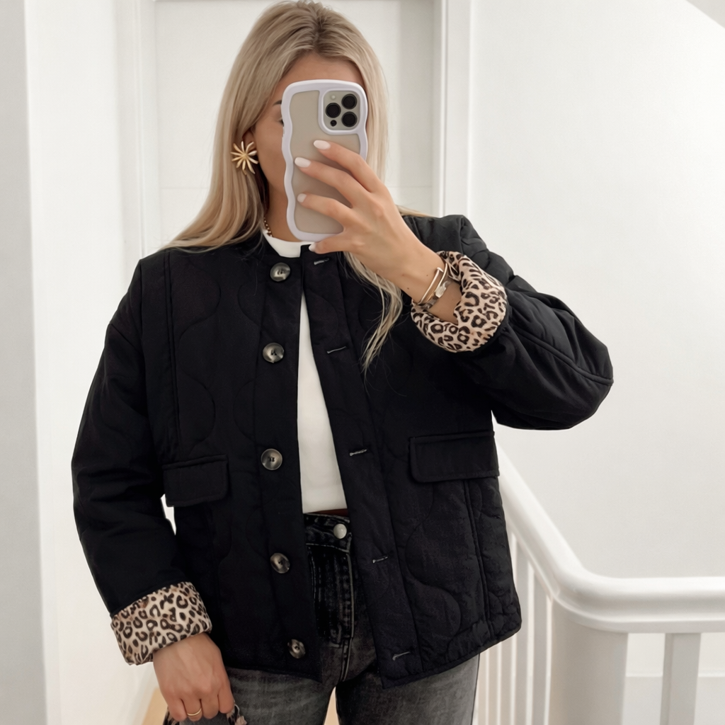 Women's Leopard Print Midseason Jacket – Quilted Chic Statement Style