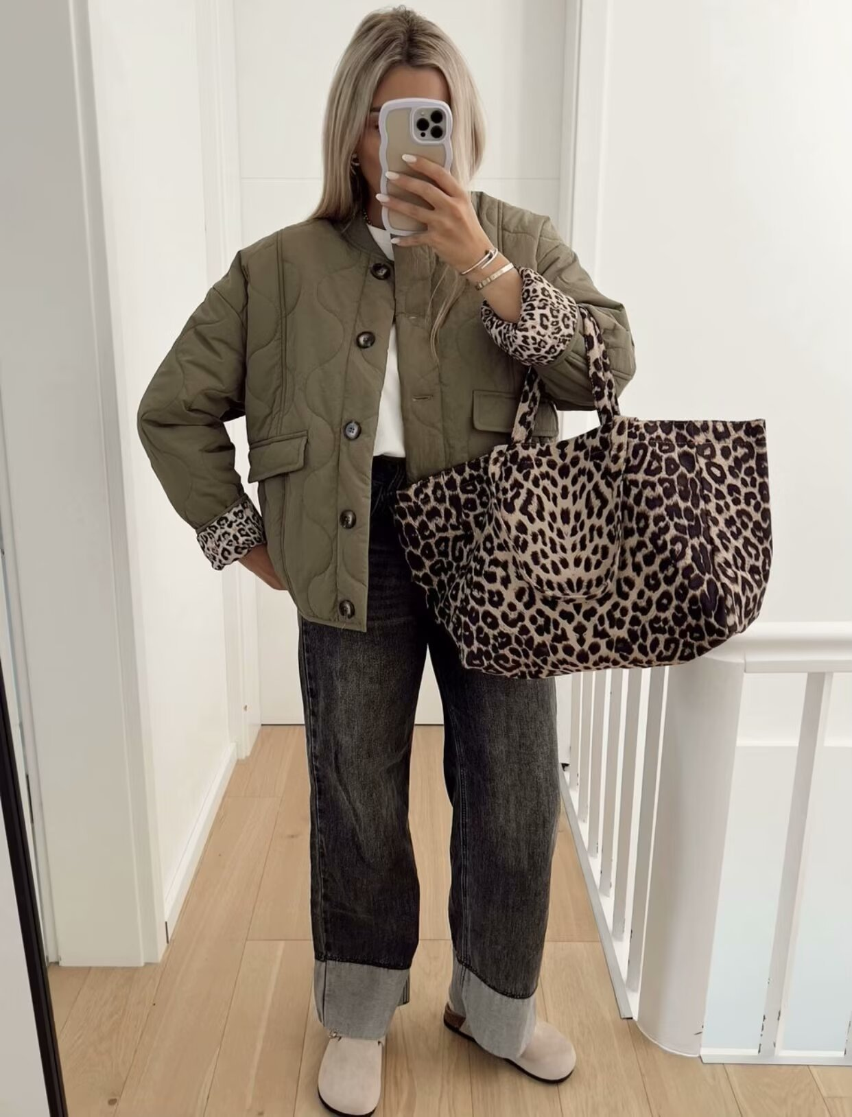 Women's Leopard Print Midseason Jacket – Quilted Chic Statement Style