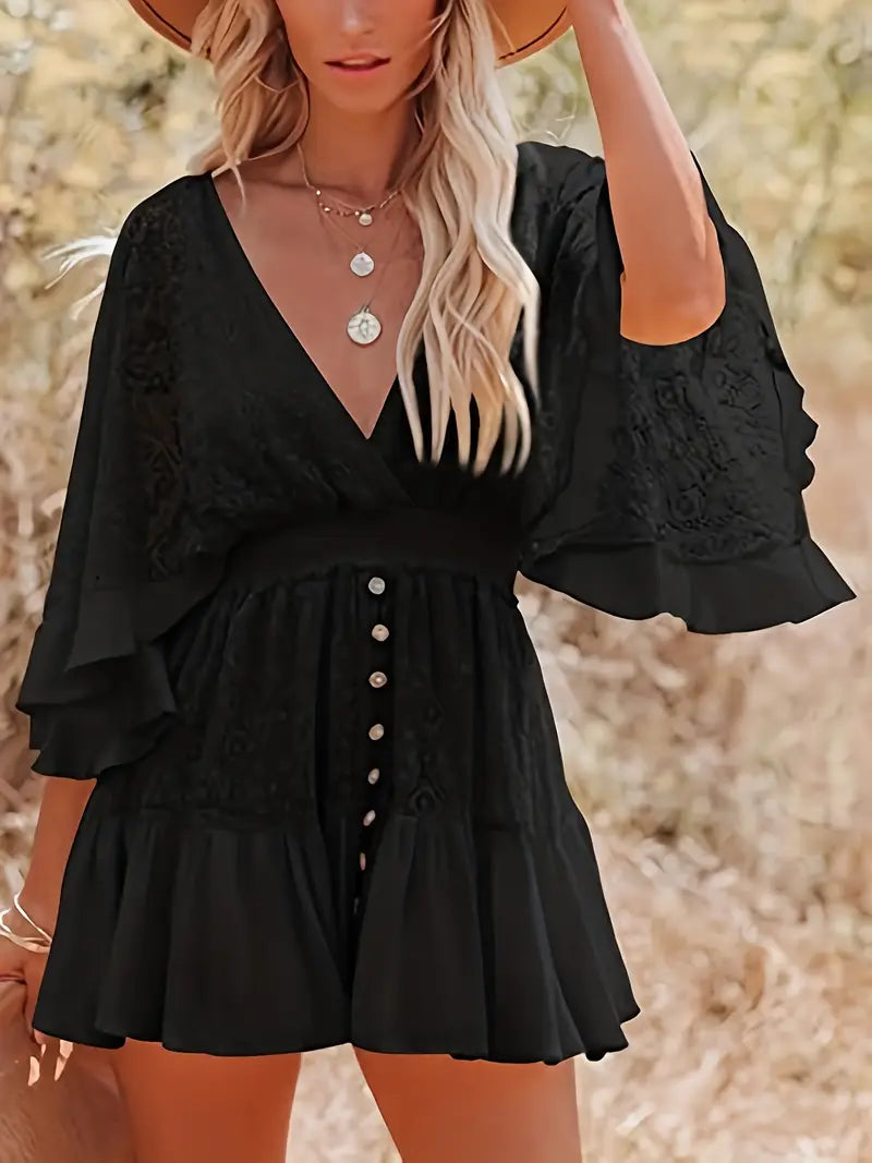 Women's Bohemian Grace Lace Flare Mini Dress