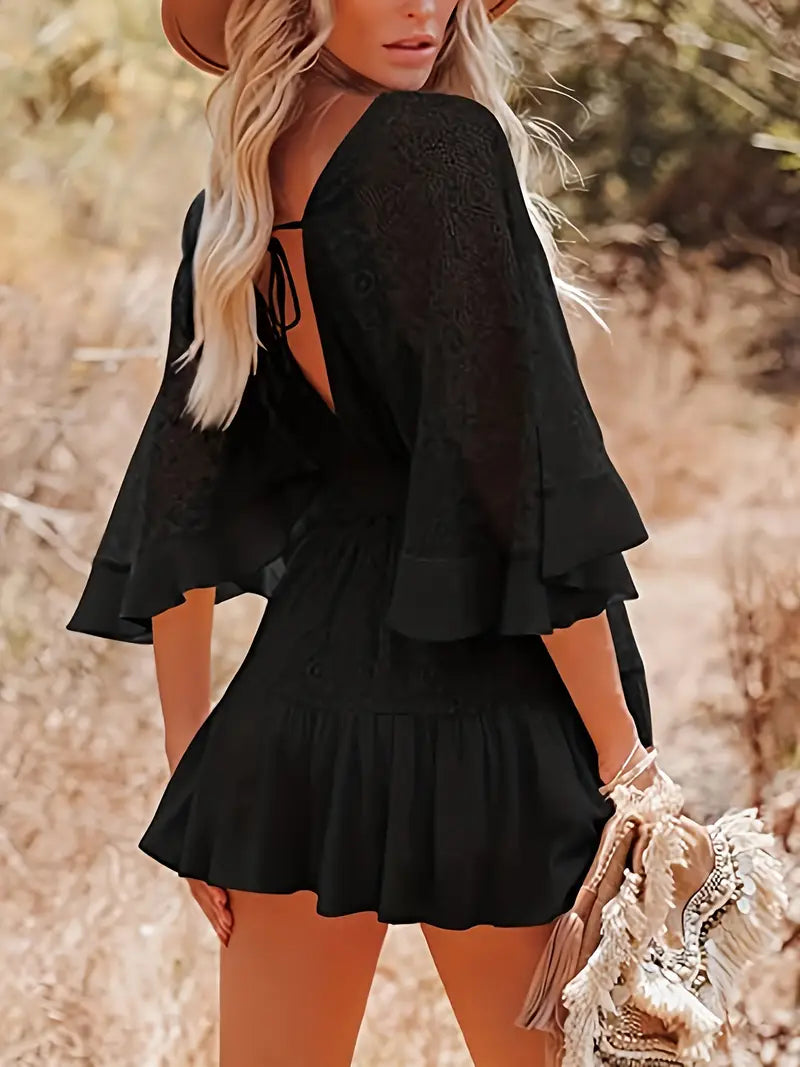 Women's Bohemian Grace Lace Flare Mini Dress