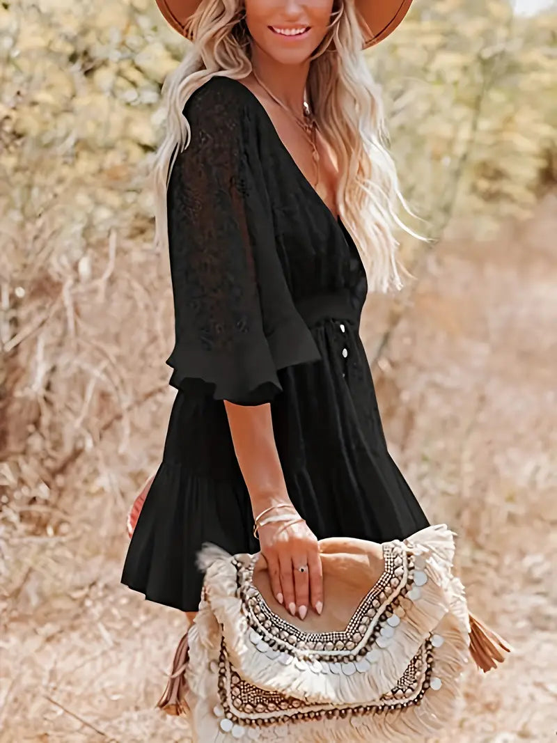 Women's Bohemian Grace Lace Flare Mini Dress