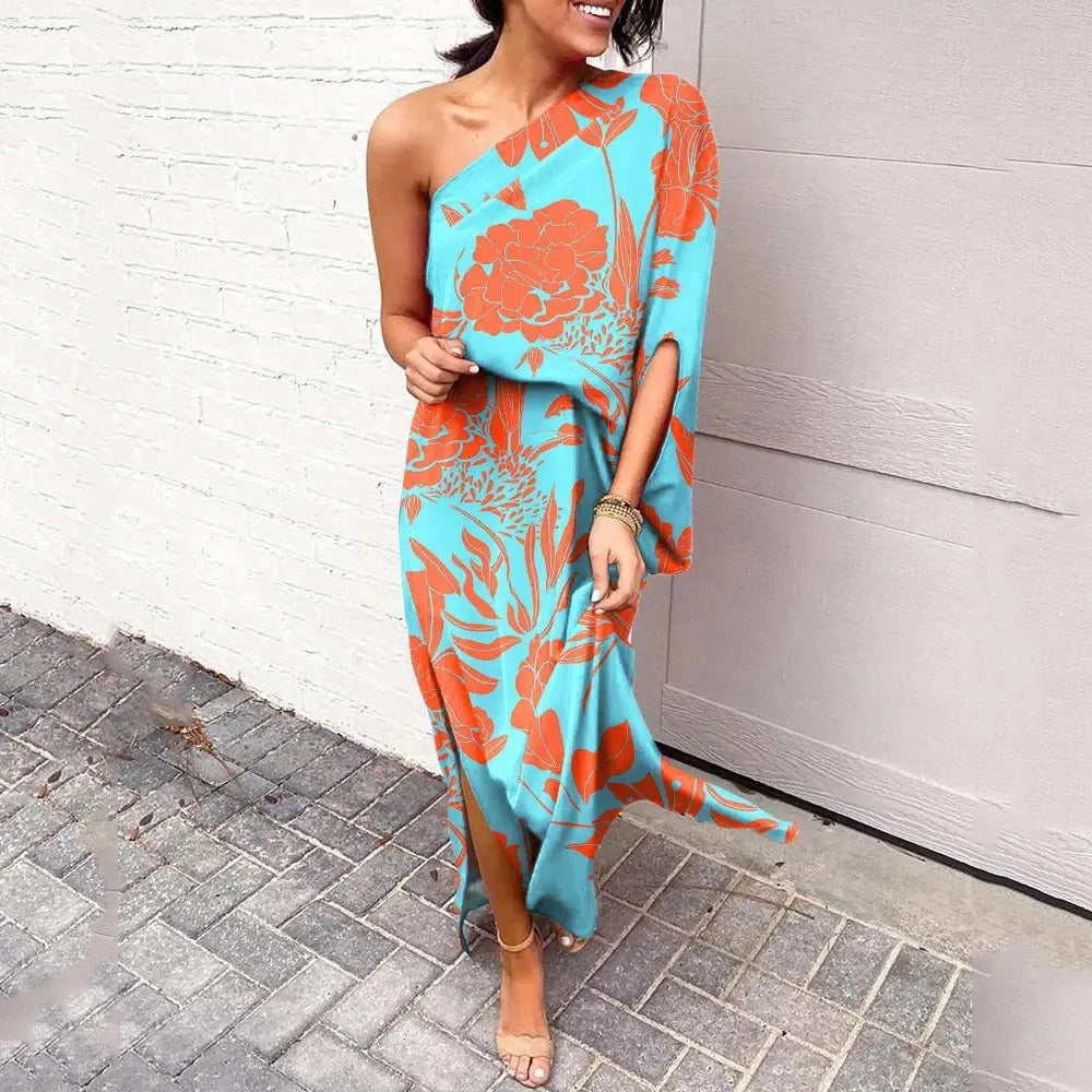 Women's Bold Bloom One-Shoulder Maxi Dress