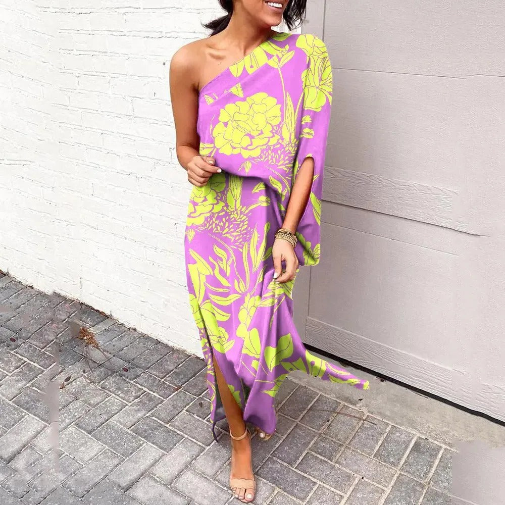 Women's Bold Bloom One-Shoulder Maxi Dress