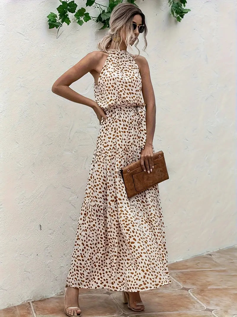 Women's Golden Whimsy Halter Maxi Dress