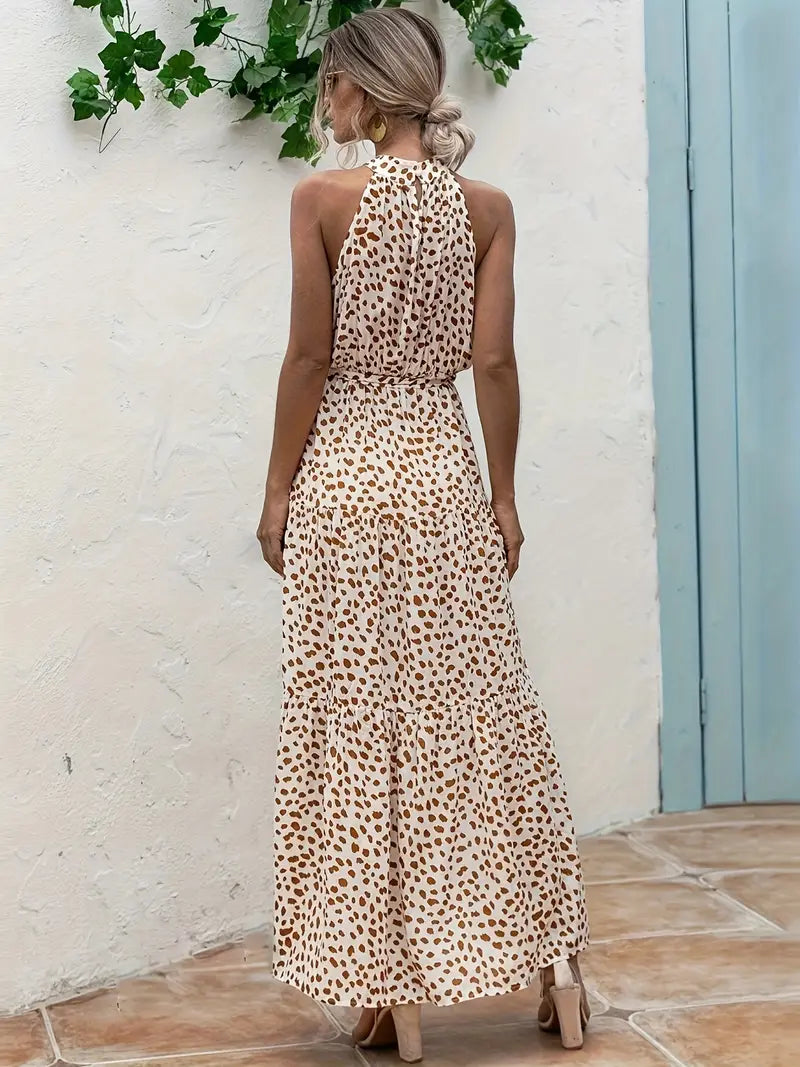 Women's Golden Whimsy Halter Maxi Dress