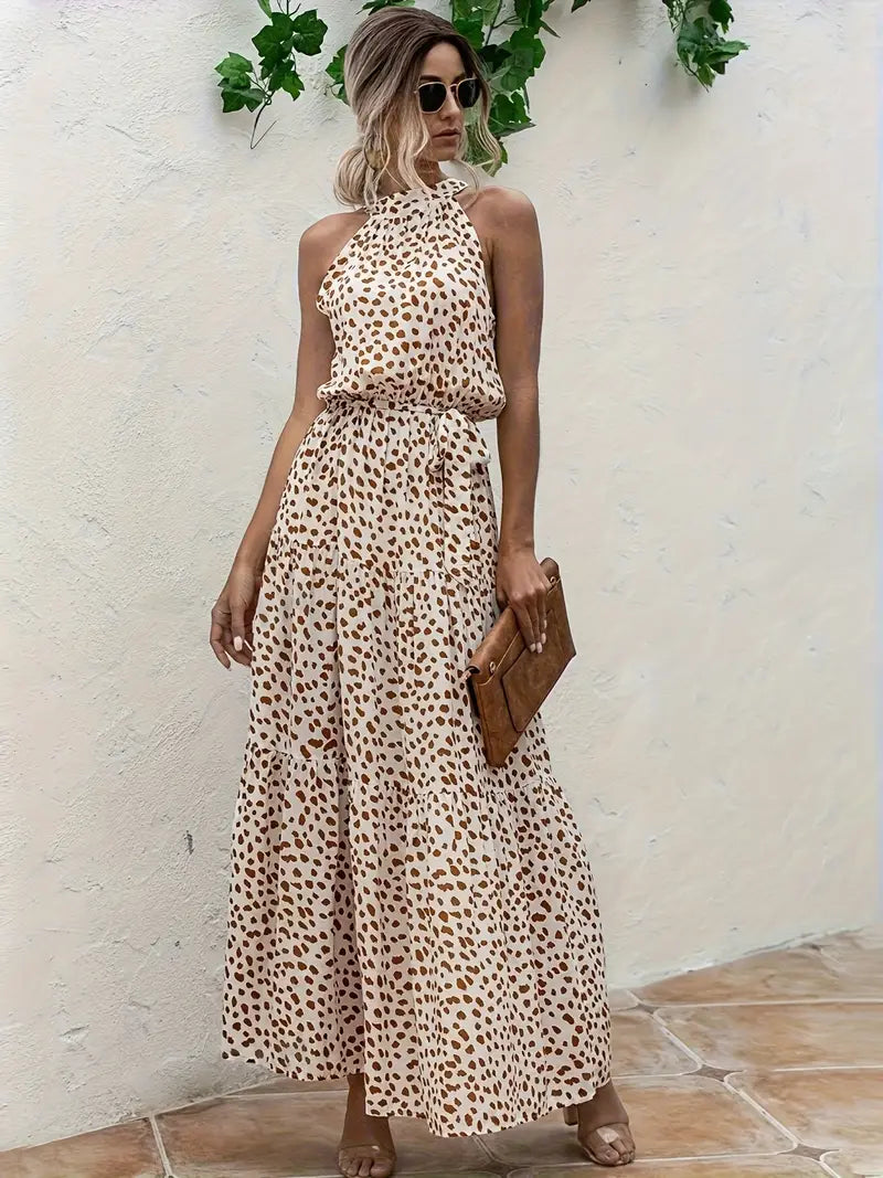 Women's Golden Whimsy Halter Maxi Dress