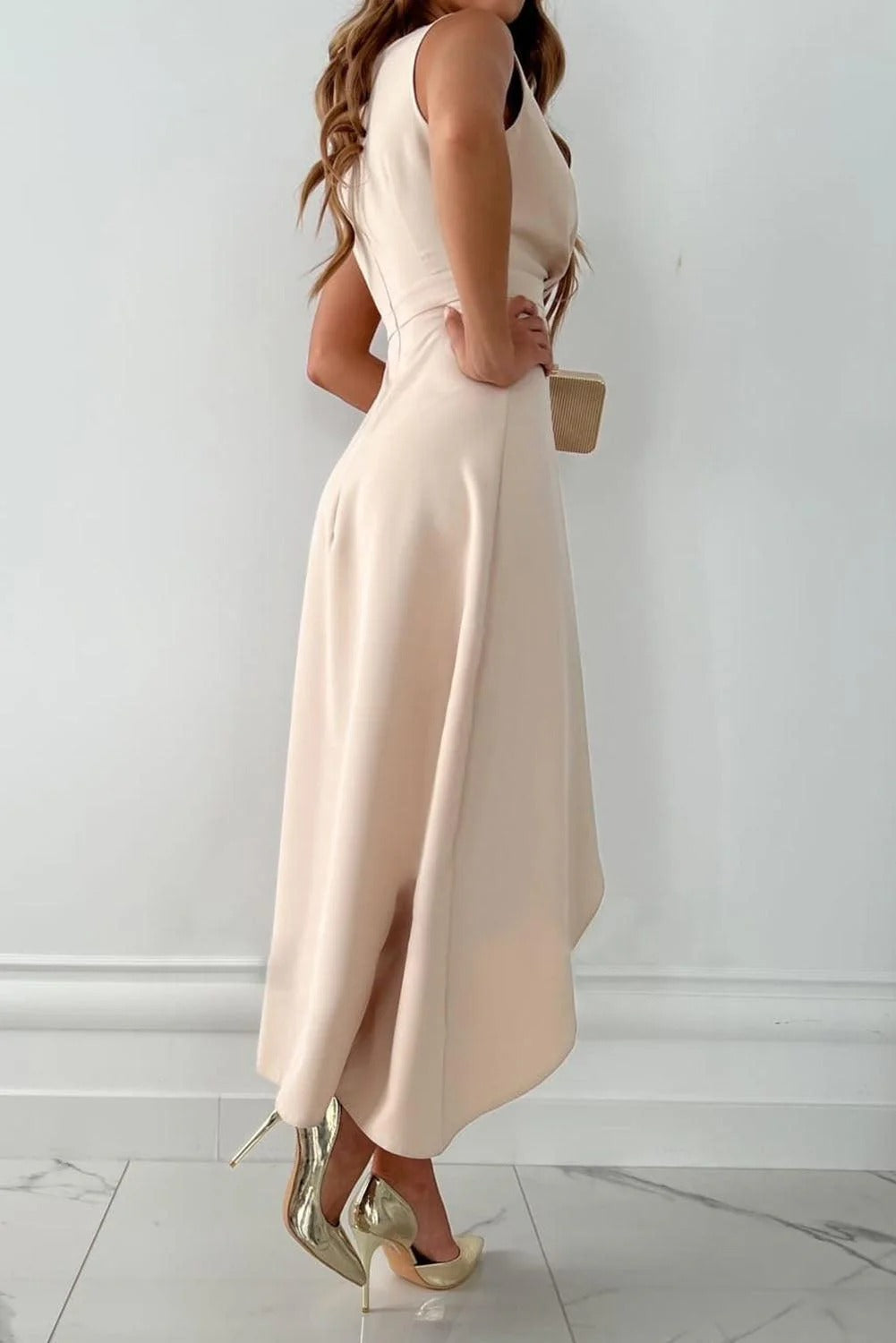 Women's Golden Whisper Draped Asymmetrical Dress