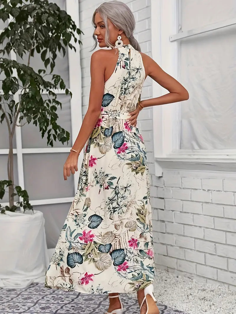 Women's Sunlit Whimsy Tie-Waist Halter Dress
