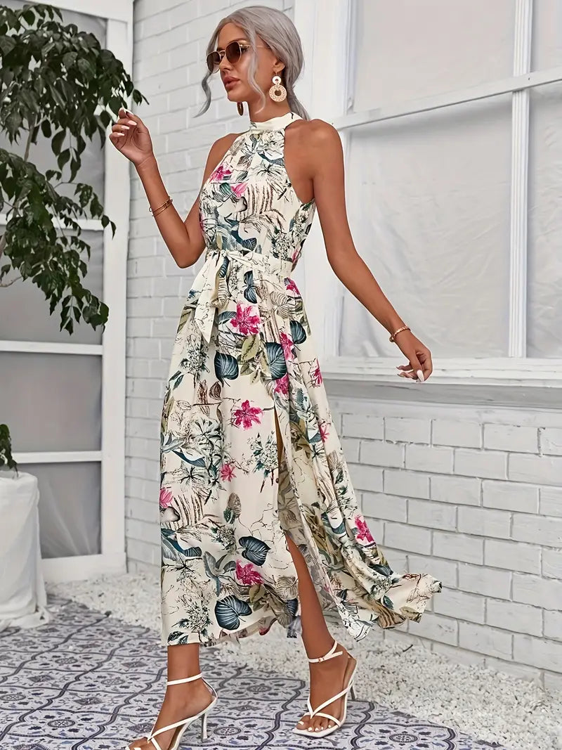 Women's Sunlit Whimsy Tie-Waist Halter Dress