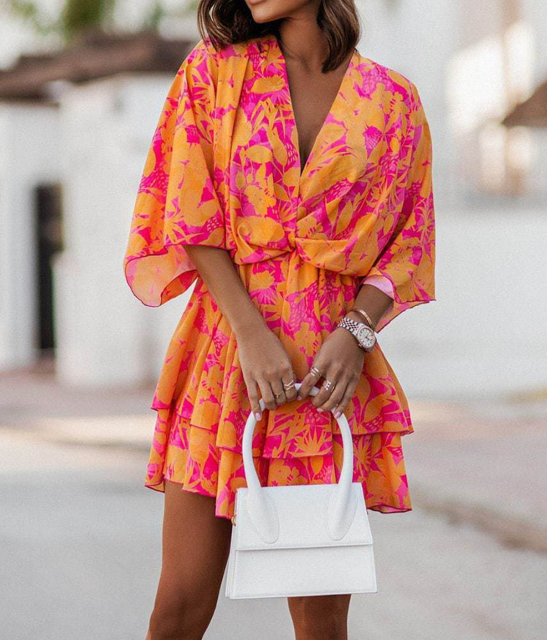 Women's Sunlit Whimsy Twist-Front Mini Dress