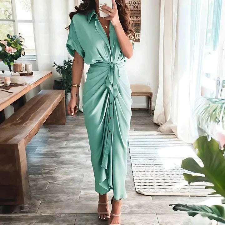 Women's Sunset Whisper Ruched Midi Dress