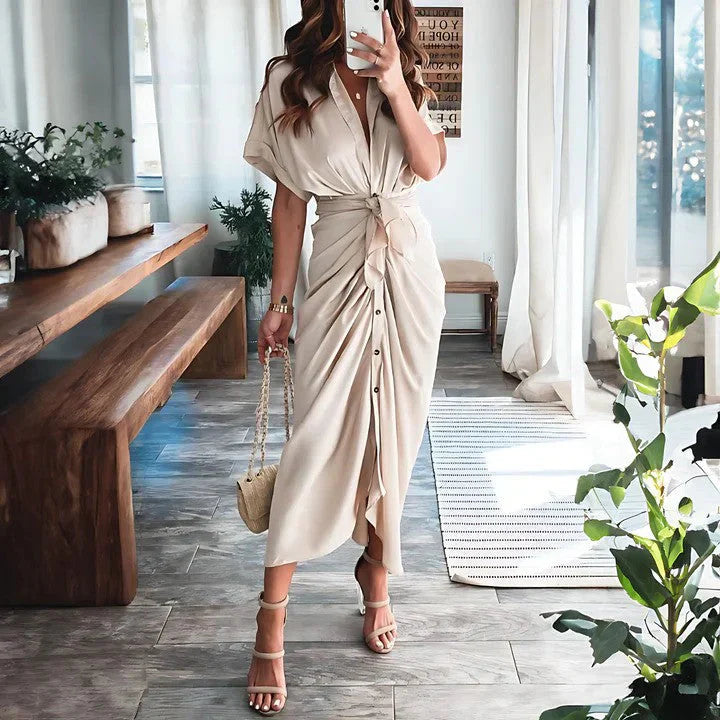 Women's Sunset Whisper Ruched Midi Dress