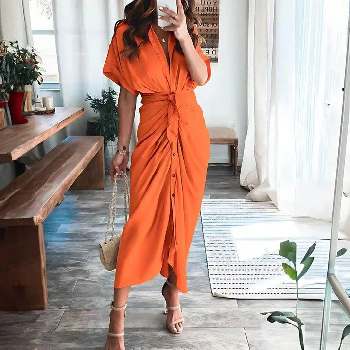 Women's Sunset Whisper Ruched Midi Dress