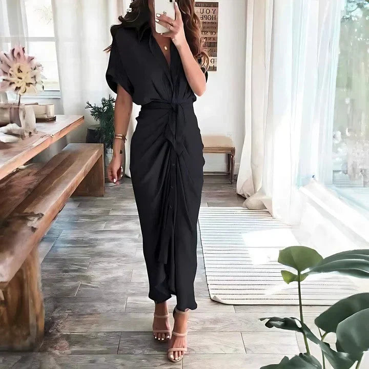 Women's Sunset Whisper Ruched Midi Dress