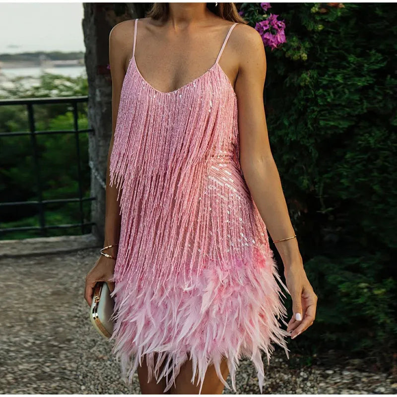 Women's Glimmer Feather Mini Dress