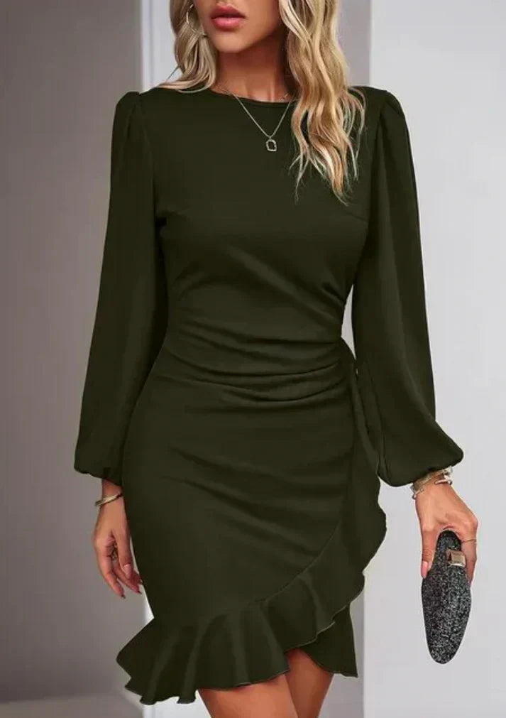 Women's Mini Dress – Puff Balloon Sleeves Ruched Ruffle Detail