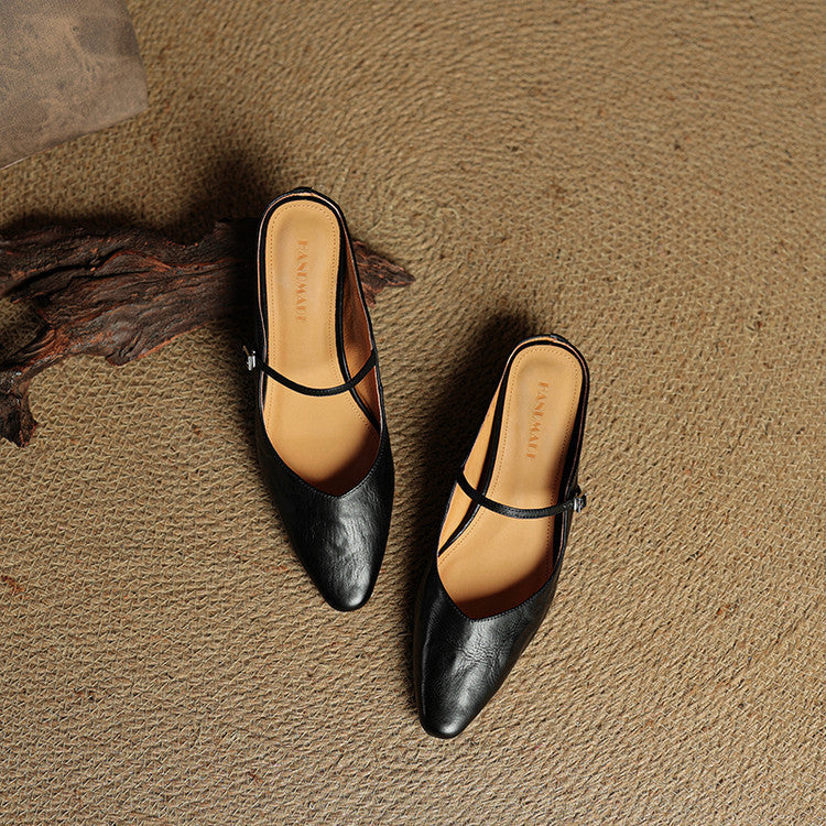 Women's Genuine Leather Slip-On Mules – Chic Everyday Comfort
